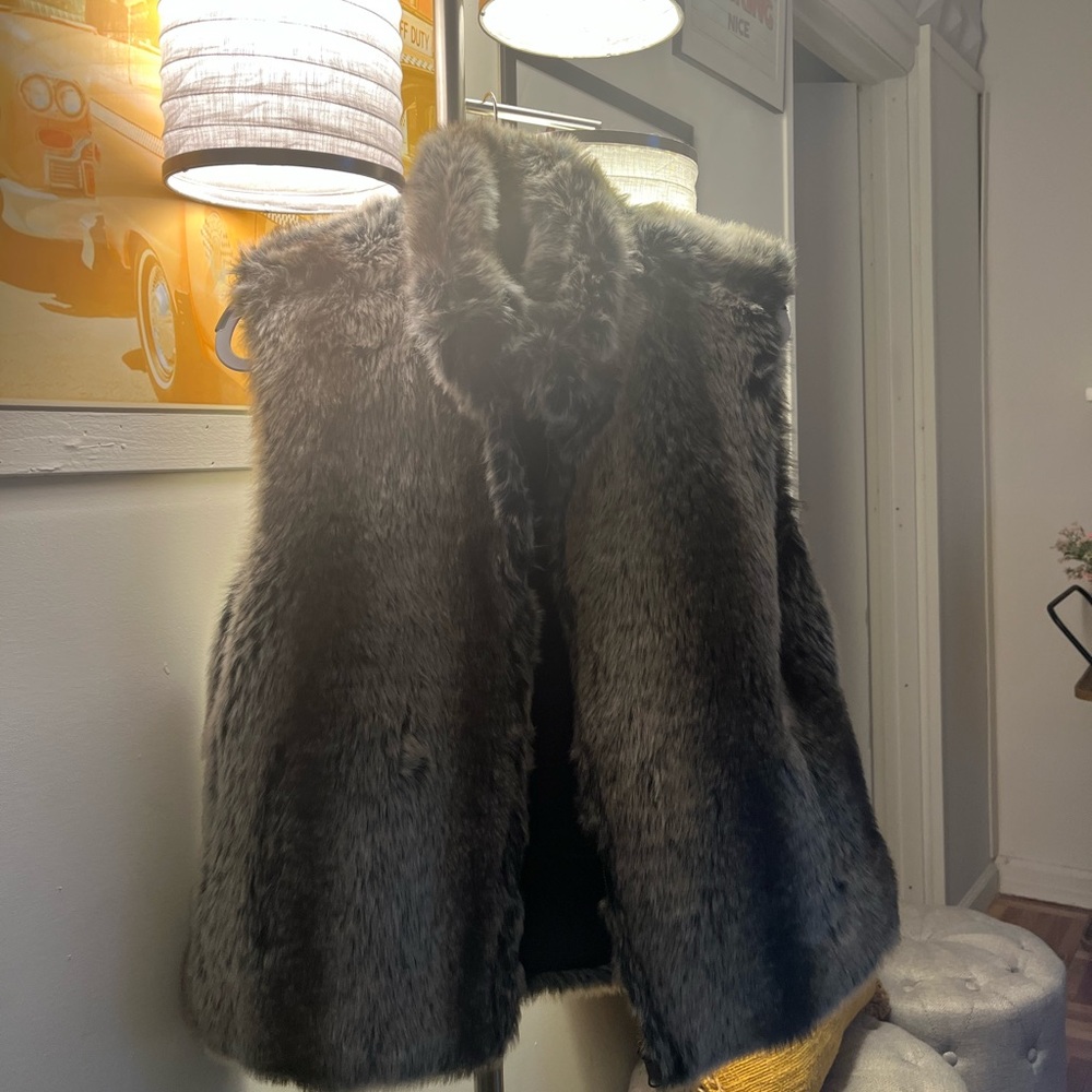 FAUX FUR GREY AND BROWN VEST
